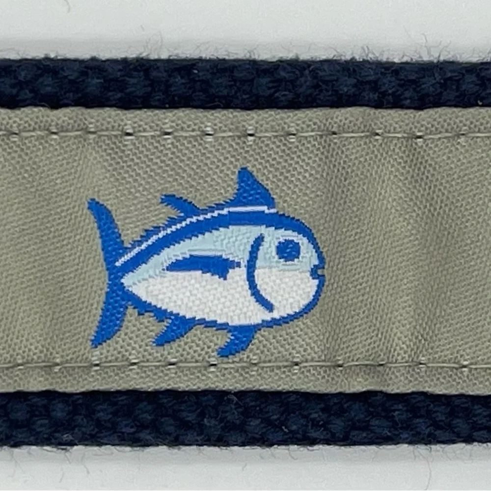 Southern Tide Boy’s 24 Skipjack‎ Fish Belt Canvas & Leather Silver & Navy Blue